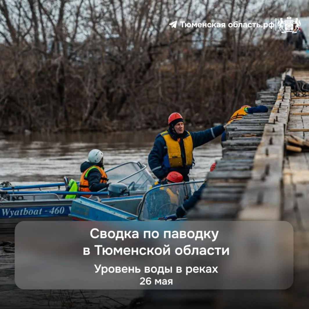 🌊 Последние новости о паводке в Тюменской области  На утро 26 мая, уровень реки Ишим у села Абатское