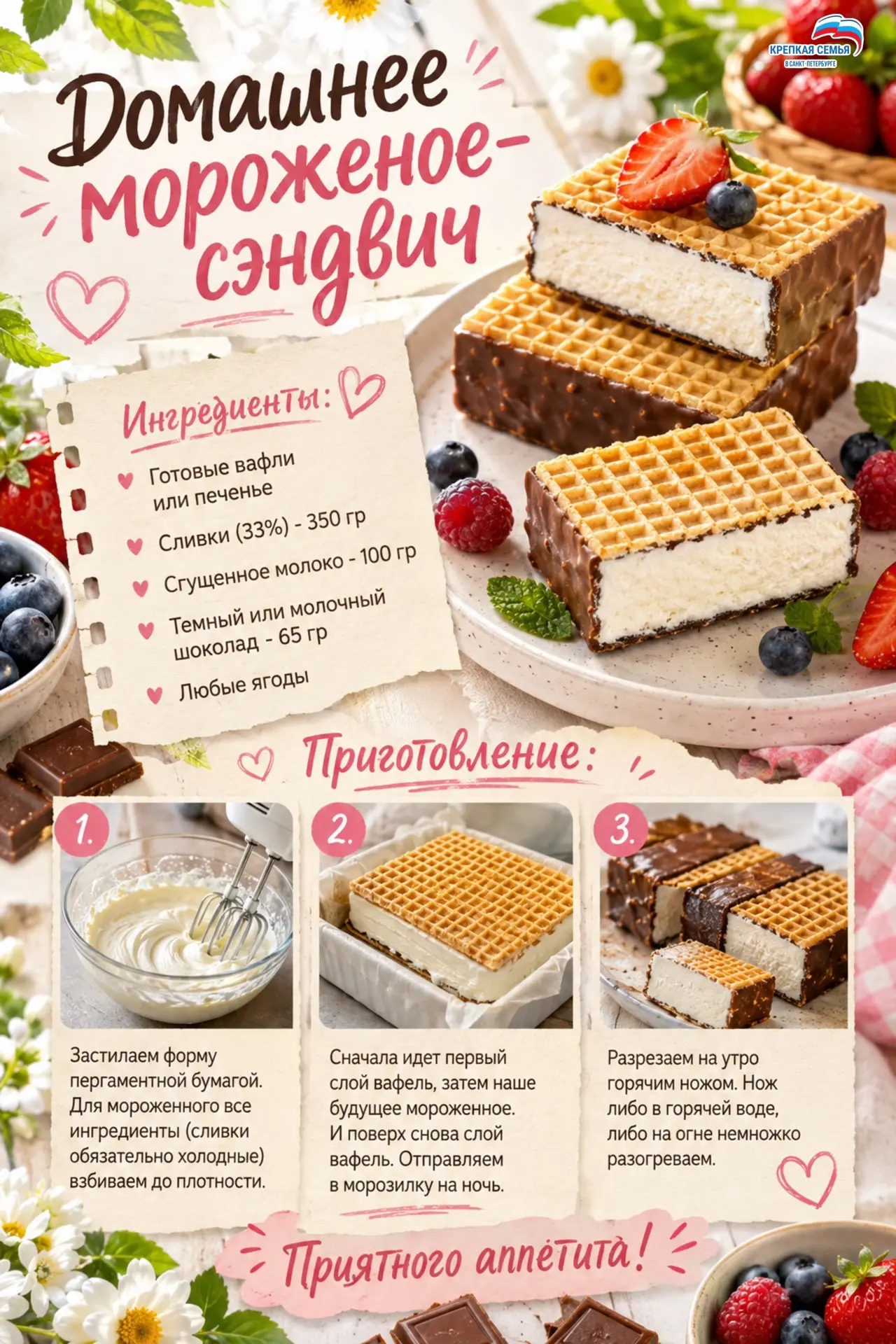 В рубрике «Семья на кухне» делимся рецептом, как приготовить домашнее мороженое - сэндв...