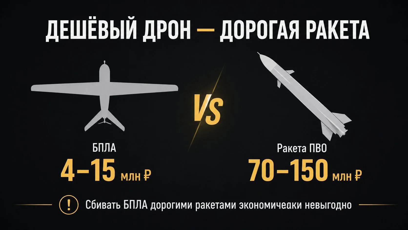 Дрон за 4-15 млн рублей против ракеты за 70-150 млн. Насколько выгодно сбивать БПЛА ракетами ПВО?

В