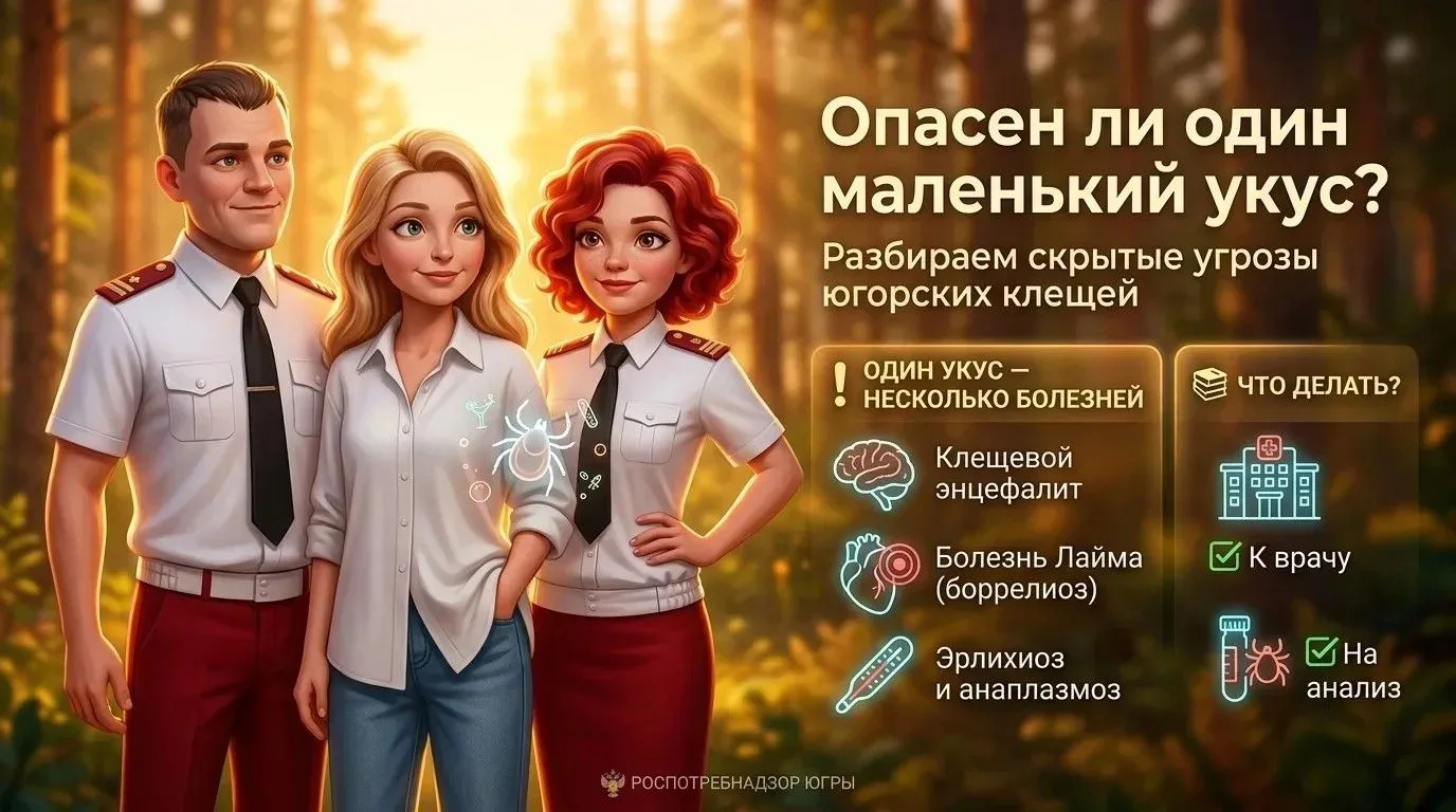 Опасен ли один маленький укус? Разбираем скрытые угрозы югорских клещей
 
Сезон пикников и прогулок 