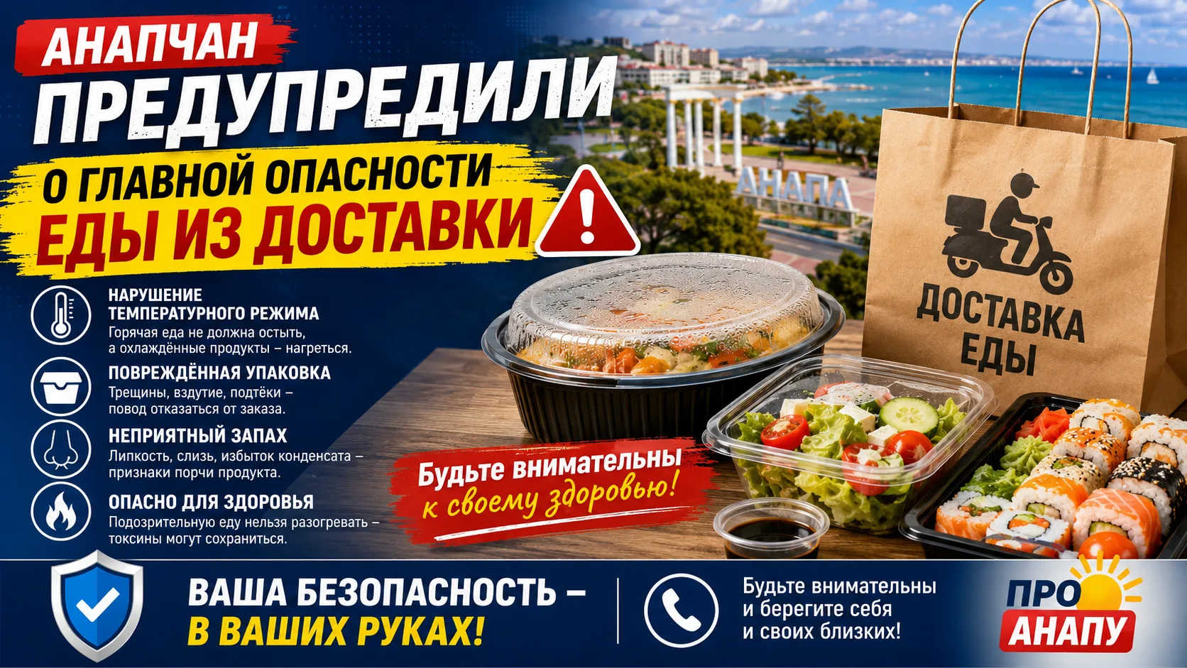 Анапчан предупредили об опасности еды из доставки