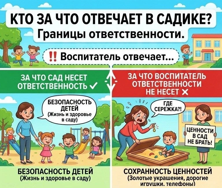 ‼ За что отвечает воспитатель в детском саду? А за что — нет?