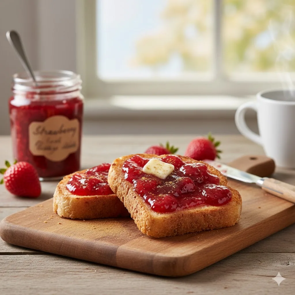 🍞Тосты с джемом «Утренний поцелуй»🍞 
⏱5 минут | 250 ккал (порция)

🛒Что нужно: 
🍞Хлеб для тостов