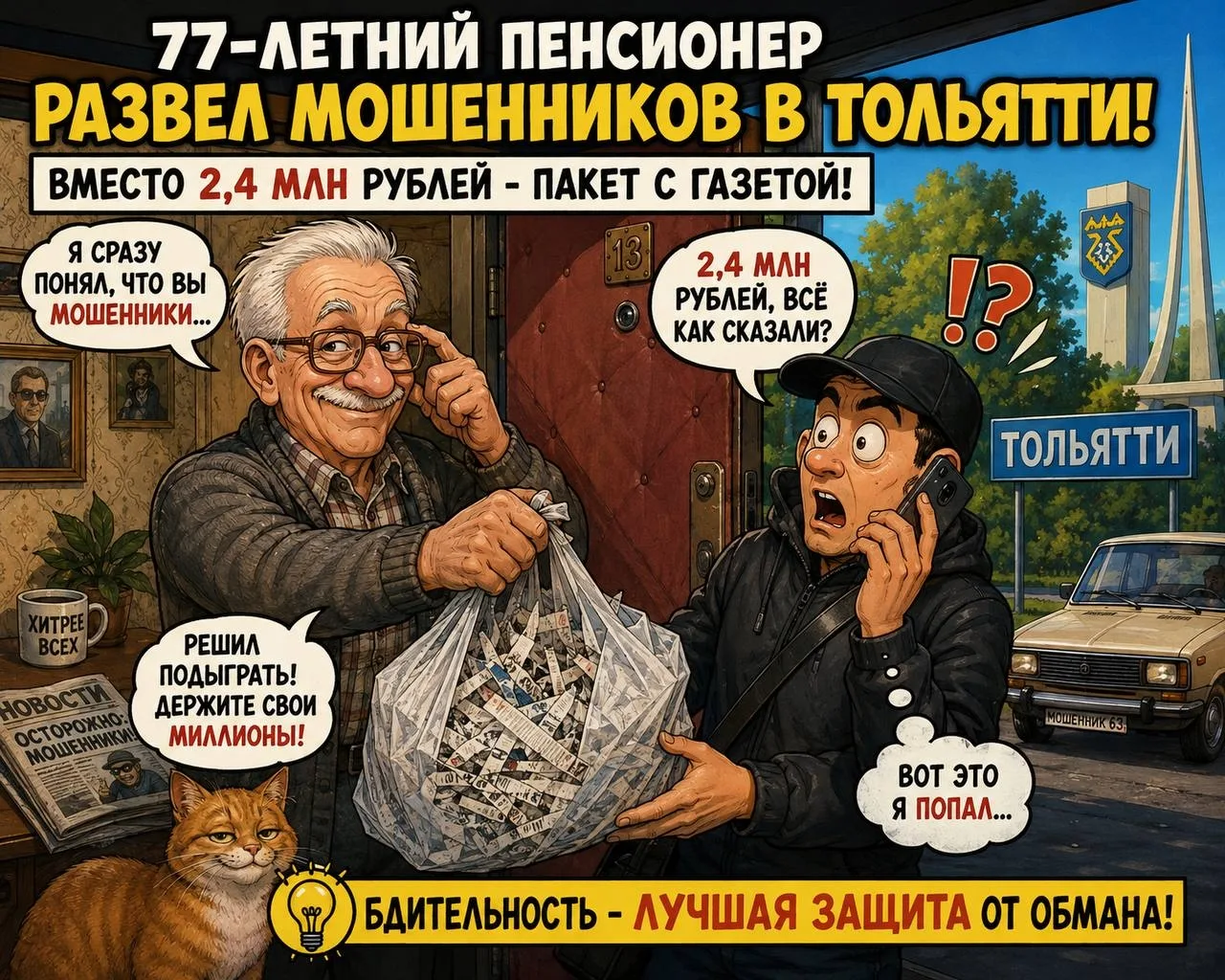 77-летний пенсионер развел мошенников в Тольятти. Мужчина сразу понял, что его обманывают, и решил п