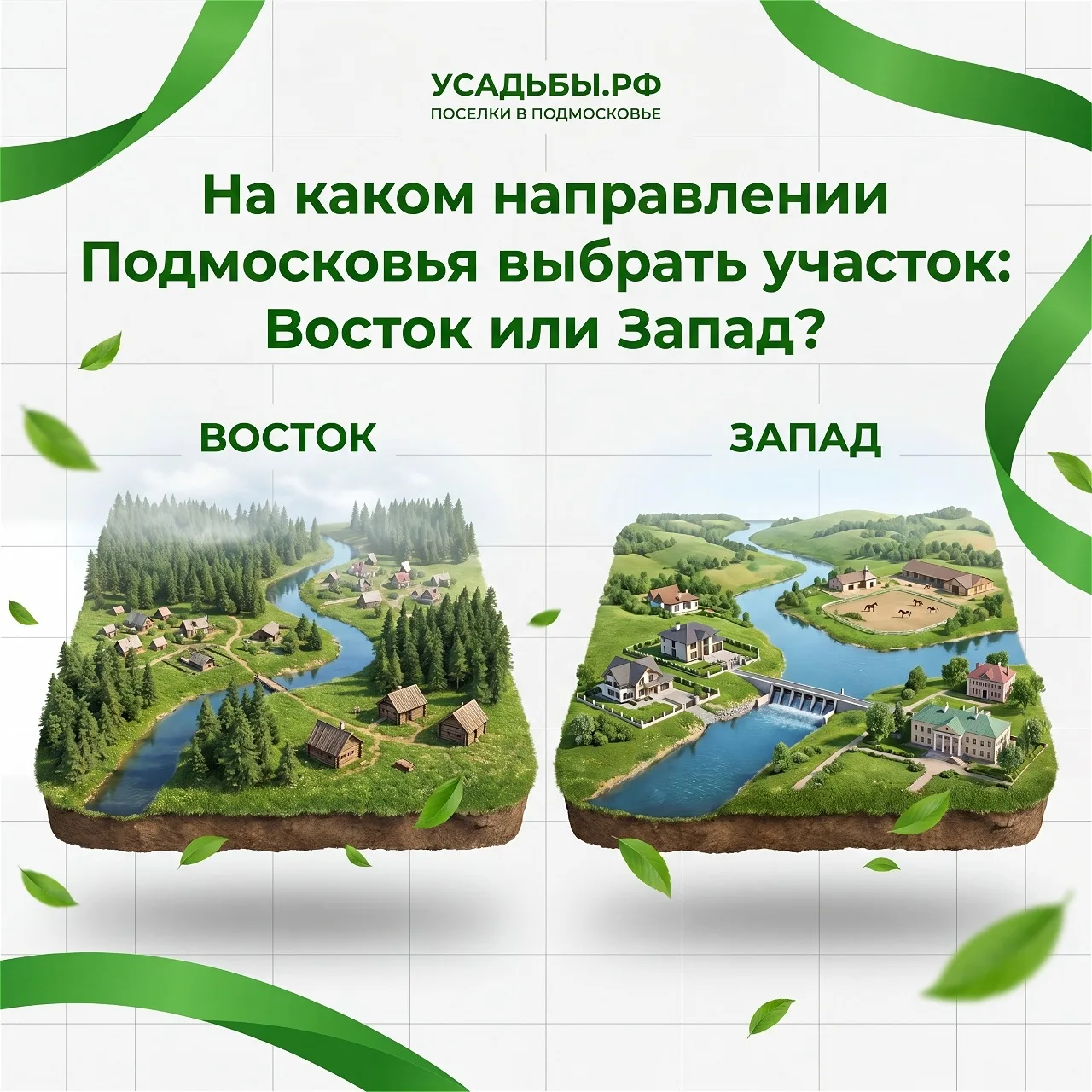🧭 На каком направлении Подмосковья выбрать участок: Восток или Запад?