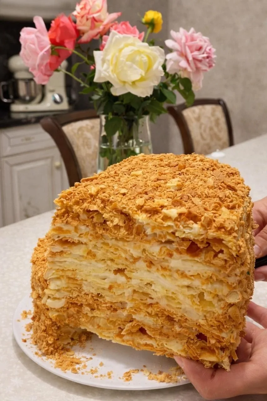 ЭТО ТОТ САМЫЙ НАПОЛЕОН, О КОТОРОМ МЕЧТАЮТ! 🤍 ТОНЧАЙШИЕ КОРЖИ, КОТОРЫЕ ТАЮТ ВО РТУ. А КРЕМ — ЧИСТОЕ П