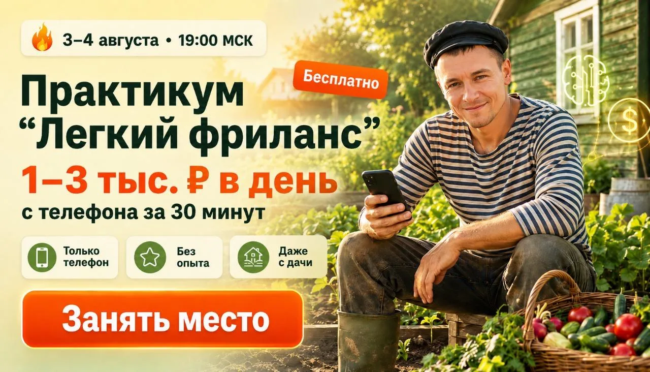 🔥 Практикум «Легкий фриланс» — 1-3 тыс. ₽ в день с телефона за 30 минут

🔥 У меня для вас отличные