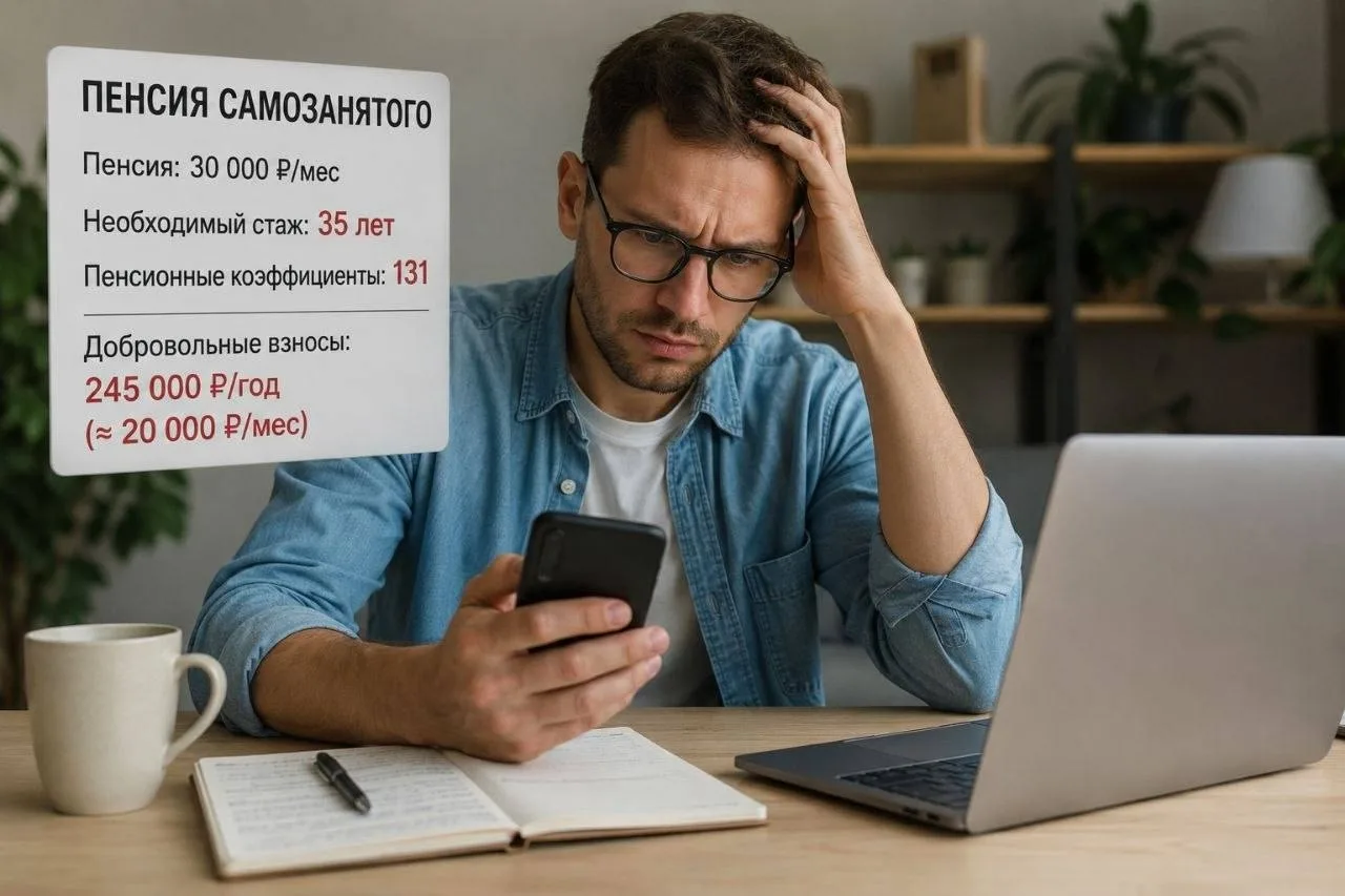 🤔Самозанятым нужно 35 лет платить по 20 тысяч в месяц ради пенсии в 30 тысяч рублей