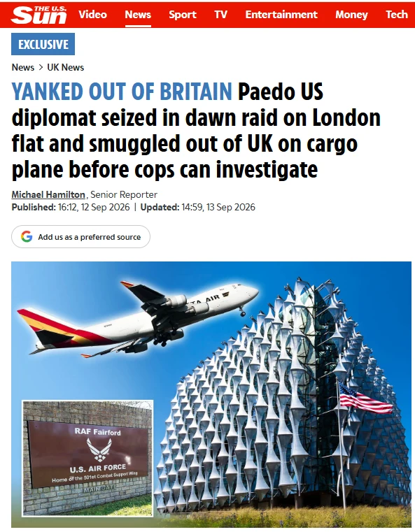 По данным издания The Sun, власти США тайно вывезли из Лондона своего дипломата, подозр...