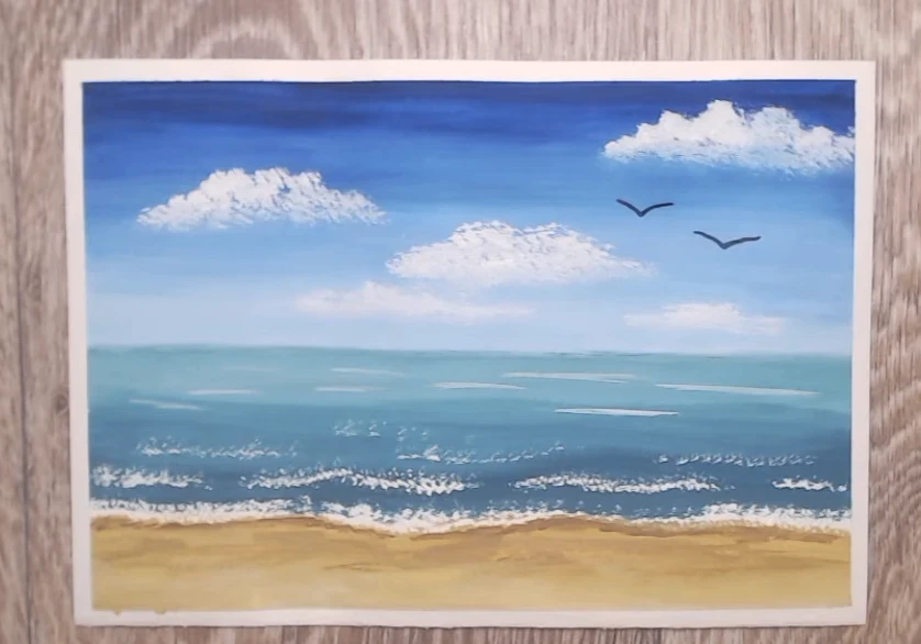 Рисую морской пейзаж гуашью 🌊
