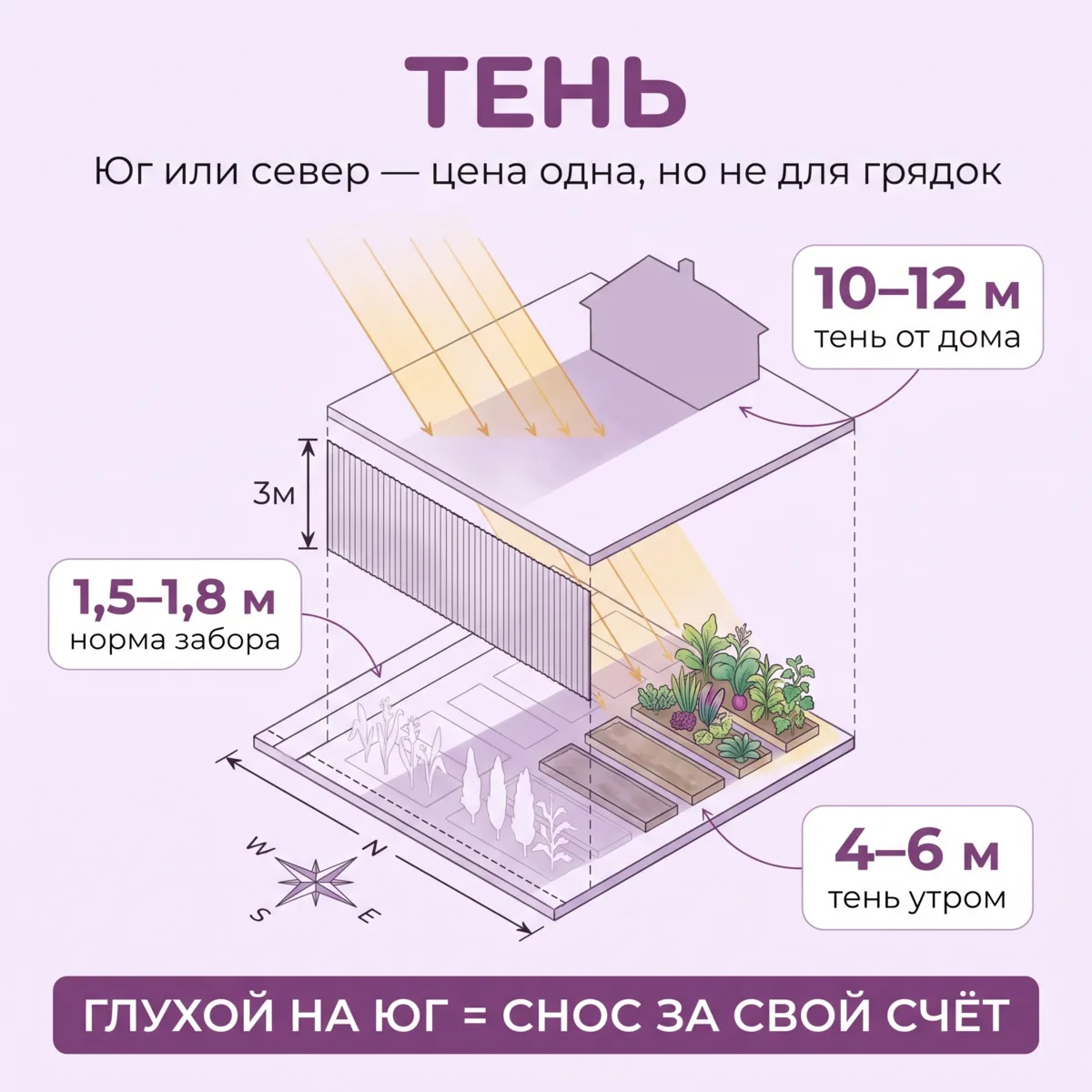 🌳 Тень от высокого забора на грядки: чем это регулируется