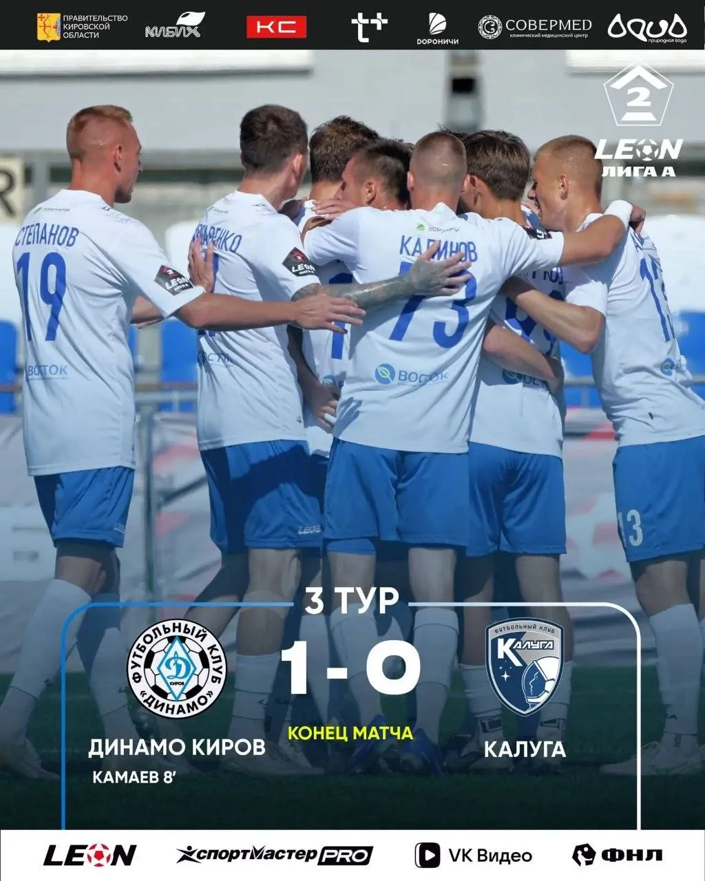 Футбольный клуб «Динамо» (Киров) одержал победу над ФК «Калуга» в матче чемпионата России по футболу