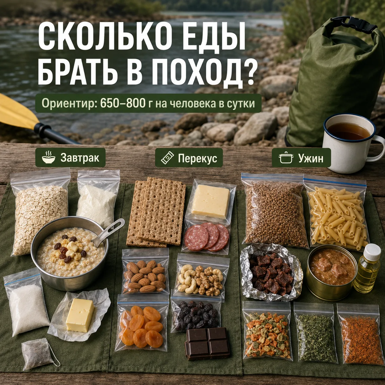 ✍️ Питание в походе: сколько еды брать на человека в сутки