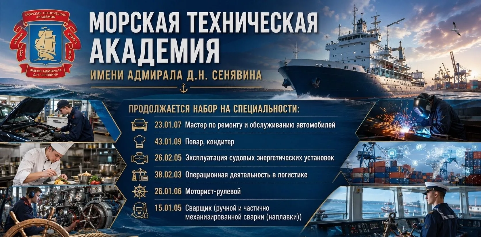 ⚓ Морская техническая академия имени адмирала Д.Н.Сенявина продолжает набор по следующи...