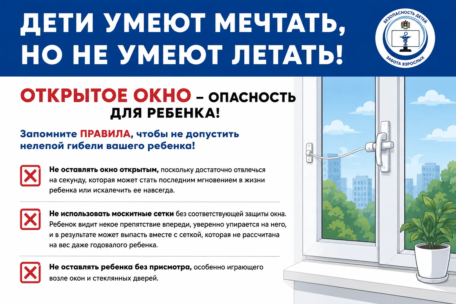 Внимание! Открытое окно - опасность для ребенка!