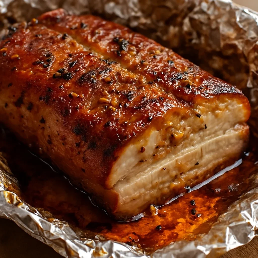 🥩 Запечённая грудинка в медово-горчичном маринаде    Ароматное мясо с золотистой корочкой и нежной с