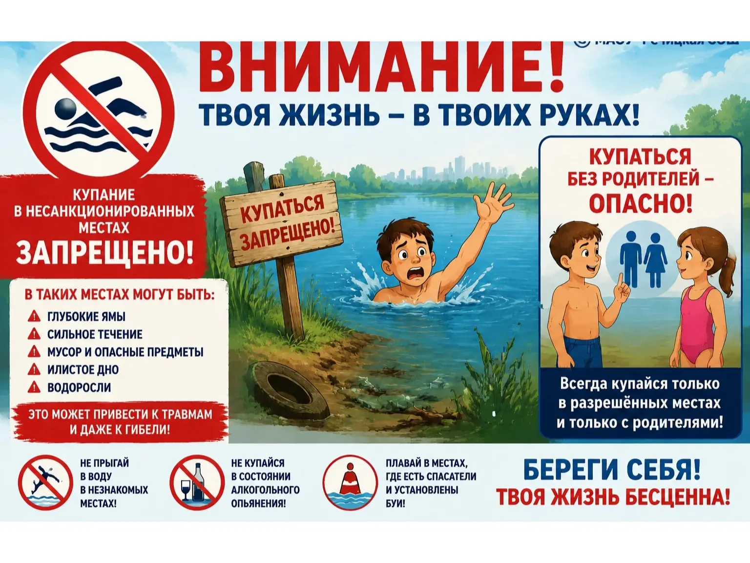 НАПОМИНАЕМ
С наступлением теплого времени года и открытием купального сезона резко возрастает риск н