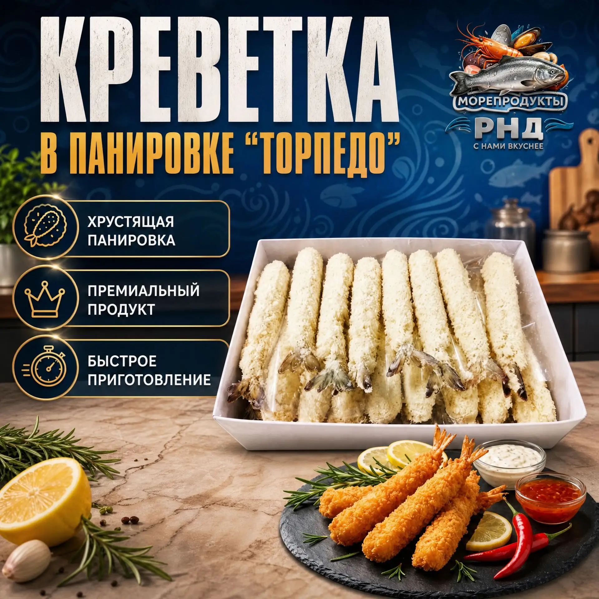 👉🍤 Креветка в панировке Торпедо 48-50 шт/кг., цена: 1️⃣6️⃣0️⃣0️⃣₽/кг (упаковка 1 кг)....