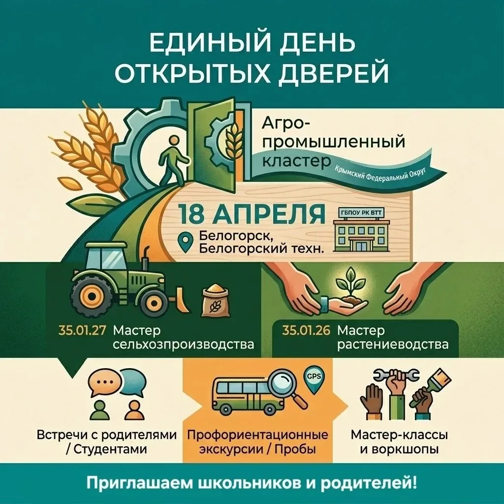 18 апреля - День открытых дверей состоится  в  ГБПОУ РК «Белогорский технологический те...