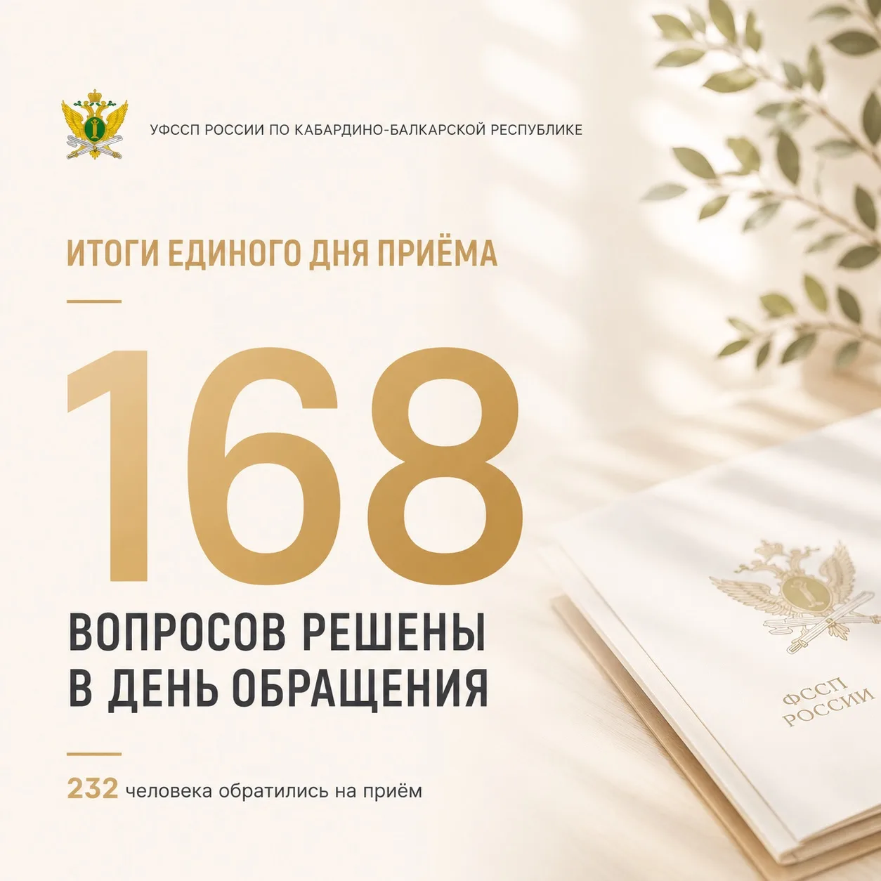 📌 168 вопросов решены в день обращения

В УФССП России по Кабардино-Балкарской Республике подвели и