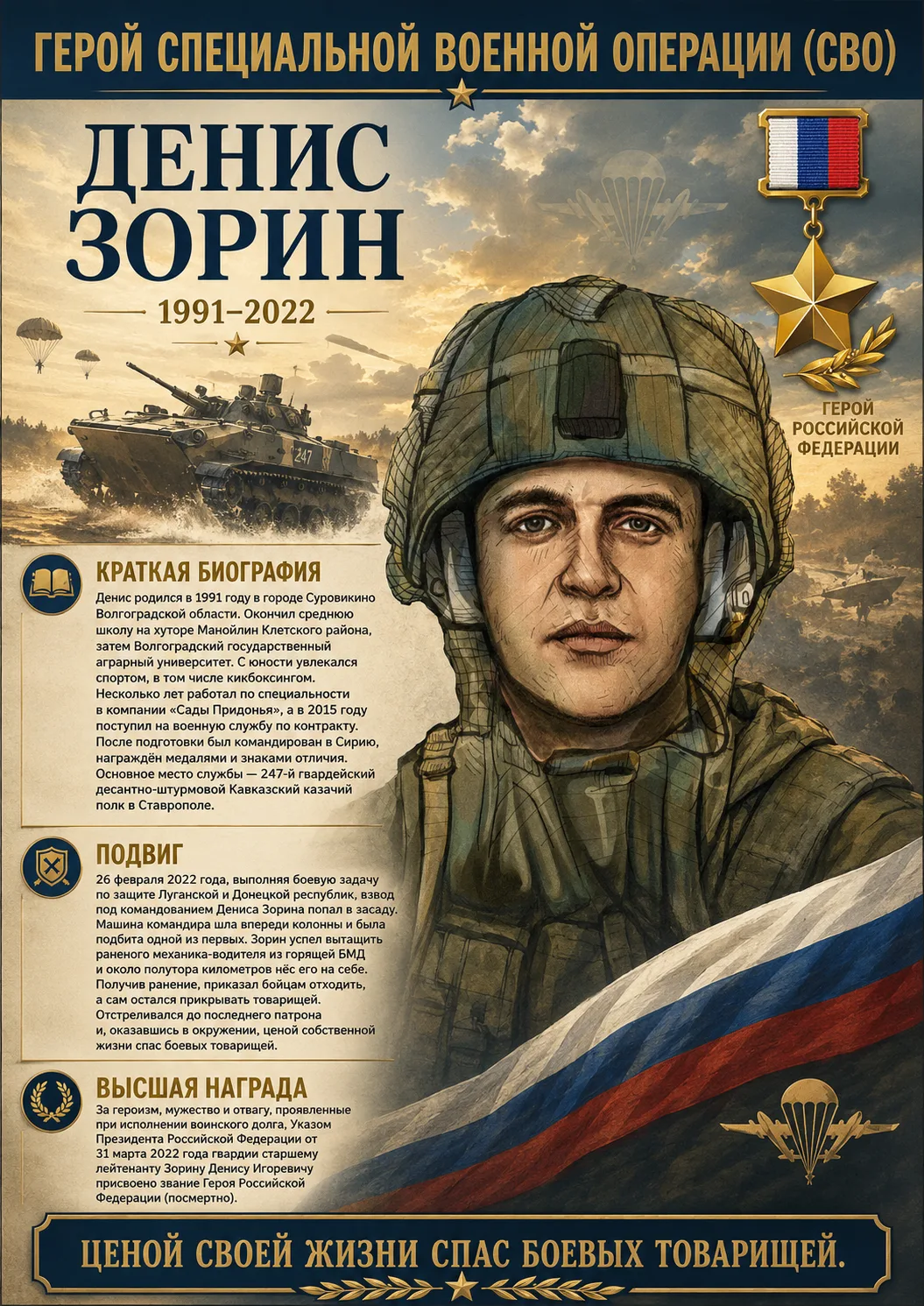 Коллега попросила сделать постер о Герое специальной военной операции — выпускнике их ш...