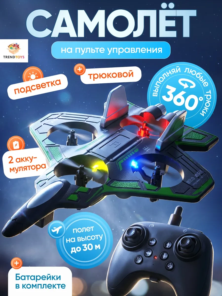 ⚡️ Самолет истребитель трюковый на пульте управления, TrendToys