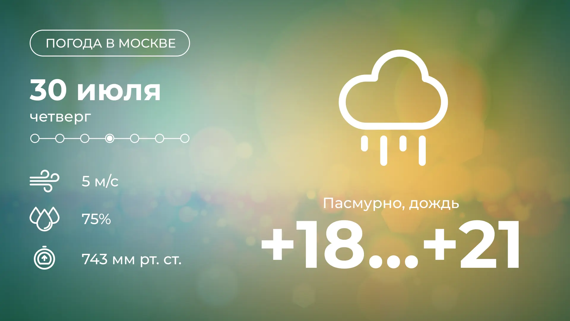 ⛅️ Доброе утро! Сегодня в столице будет пасмурно. В течение всего дня возможен дождь. Т...