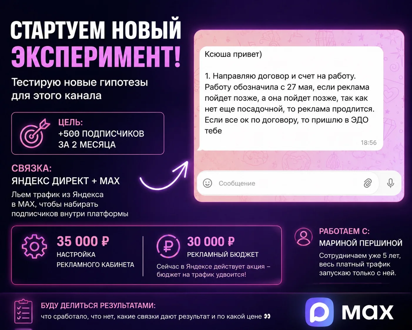 Можно ли набрать подписчиков в Макс через Яндекс? Проверяем на бюджете 65 000 р.
