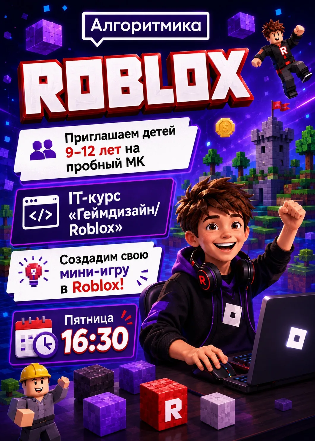 🔥 Пробный бесплатный МК «Геймдизайн/Роблокс» для детей 9-12 лет!