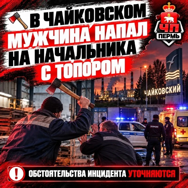 🚓 В Чайковском мужчина напал на директора предприятия с топором