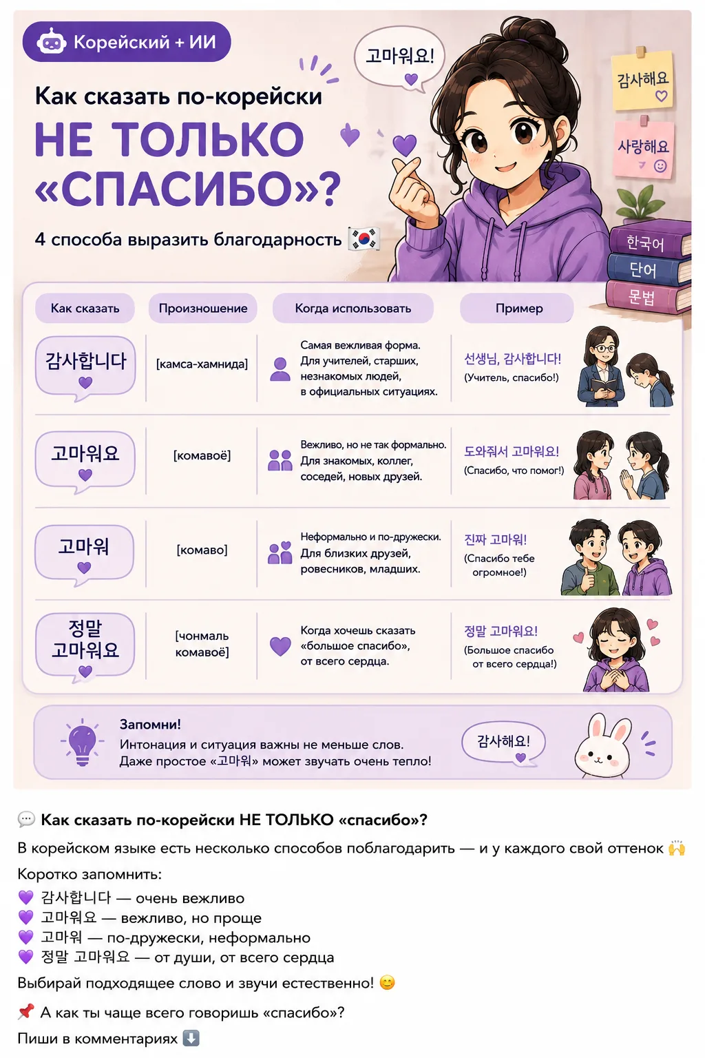 💜 В корейском языке «спасибо» — это не только 감사합니다!