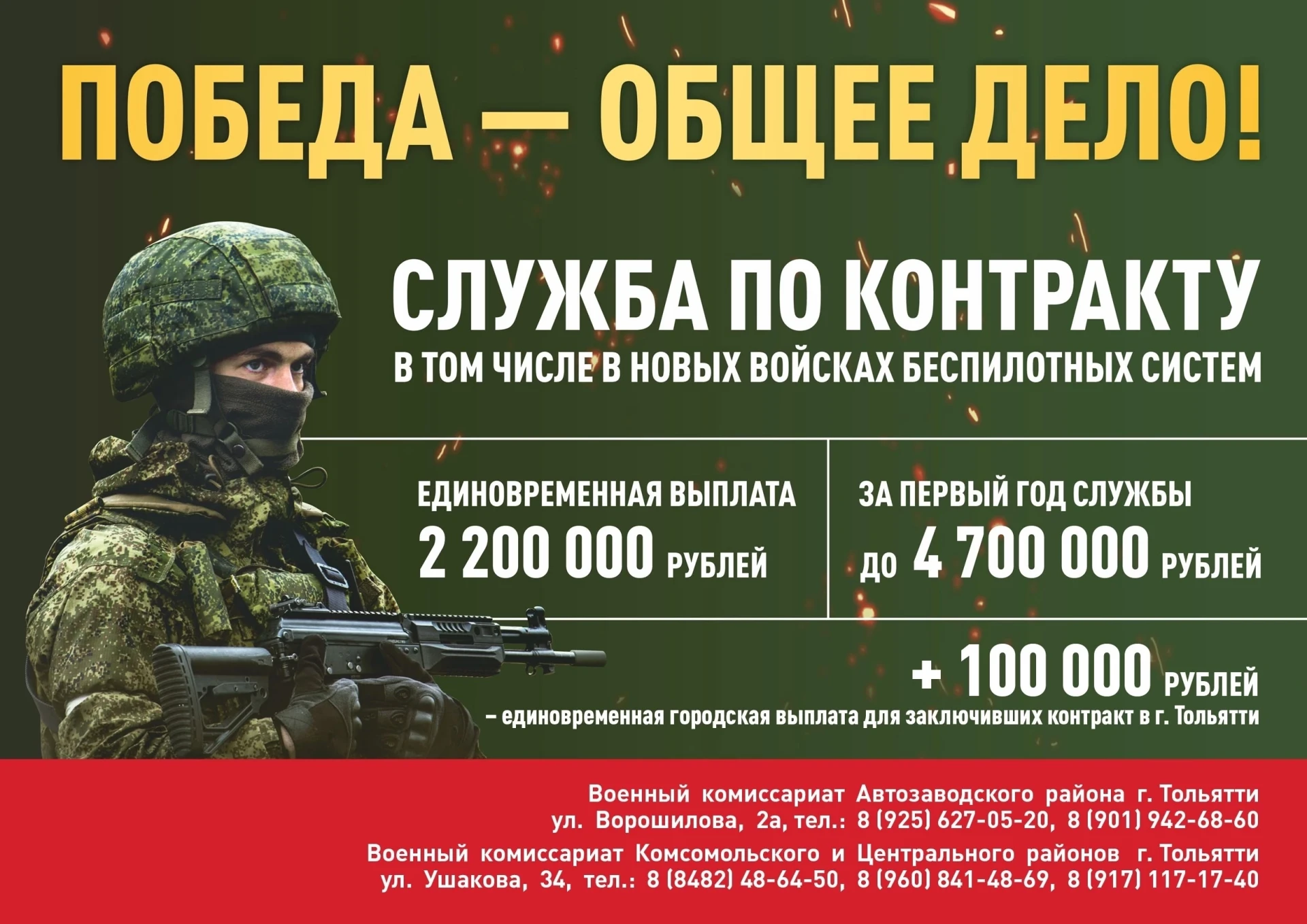 ⚡ 2,2 млн рублей - единовременная выплата при заключении контракта на военную службу! 
 
Выплаты за 