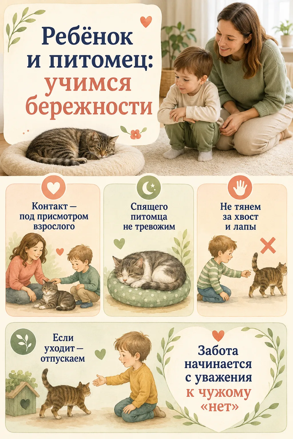 🐾 Ребёнок и питомец: учимся бережности