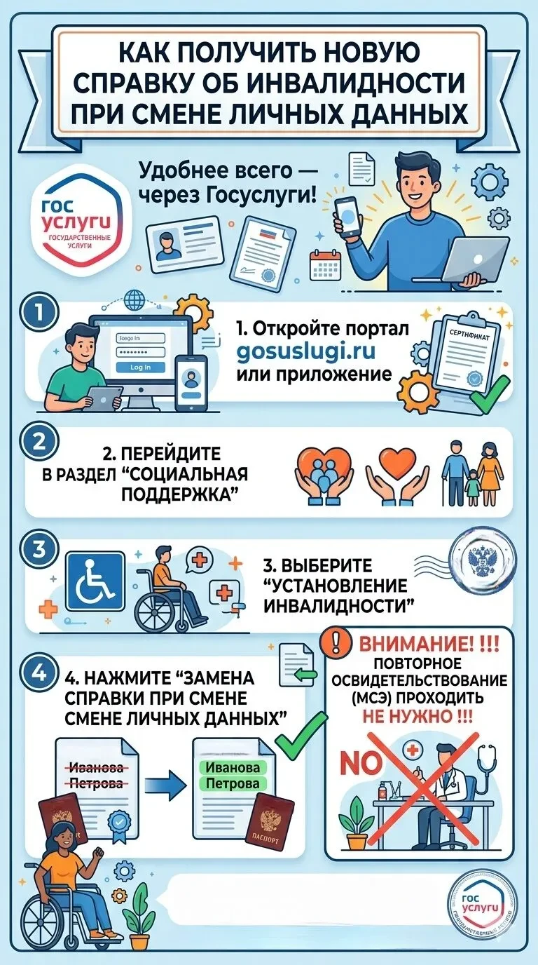 ❓Как получить новую справку об инвалидности при смене личных данных
