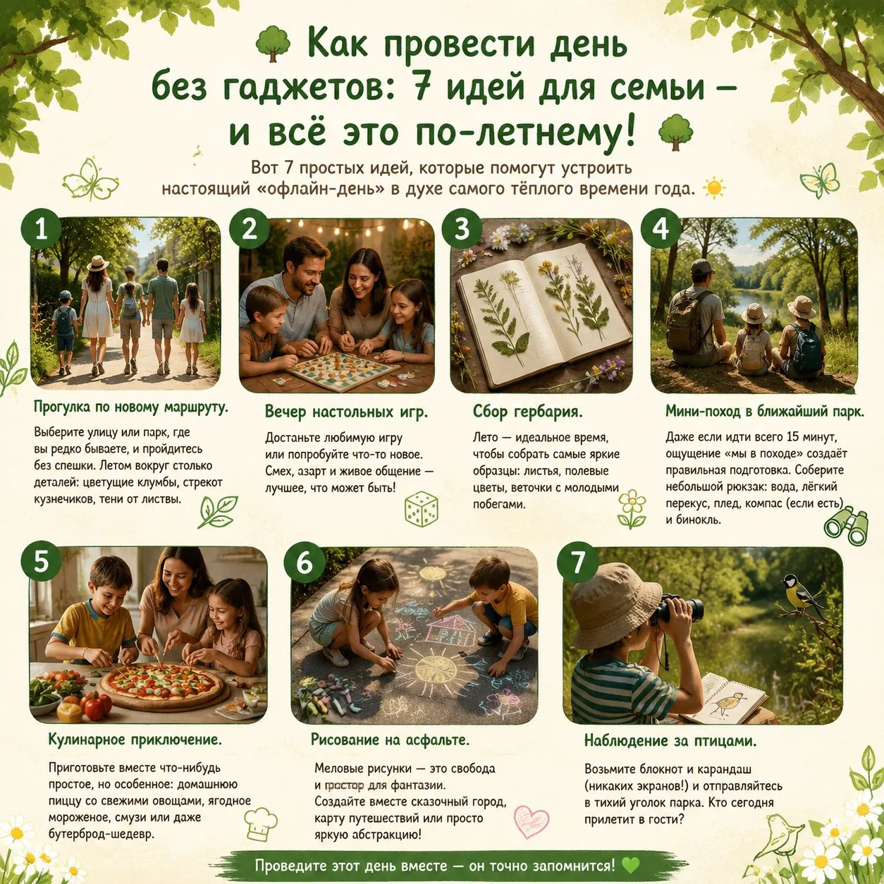 🌳 Как провести день без гаджетов: 7 идей для семьи 🌳

Лето — идеальное время, чтобы отвлечься от э