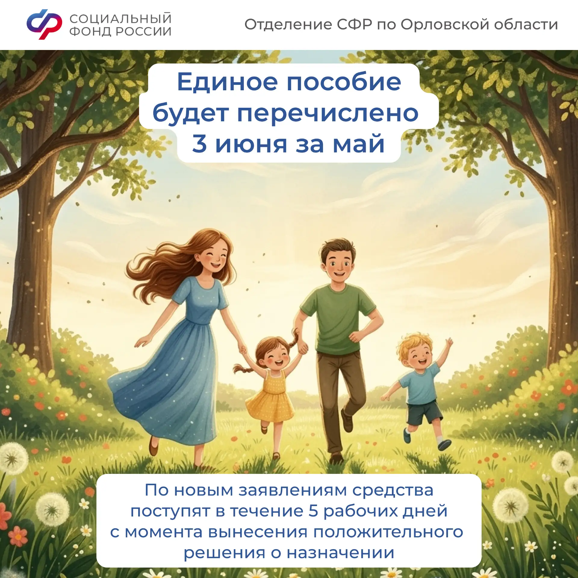 Отделение Социального фонда России по Орловской области публикует график детских выплат...