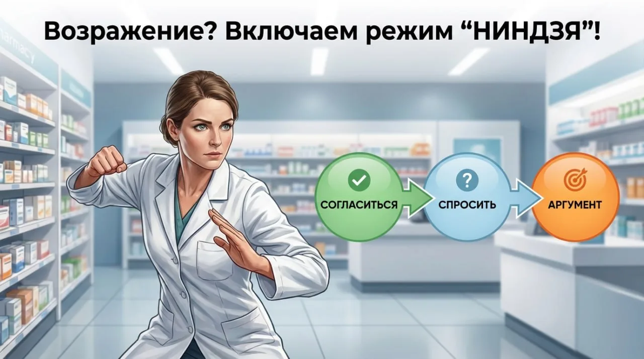 Короткая схема работы с возражениями 🧩  СХЕМА “3 ШАГА”  1. ✅ Согласиться с важным 2. ❓ Задать ОДИН в
