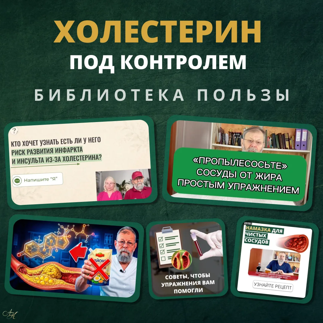 📚 БИБЛИОТЕКА ПОЛЕЗНЫХ МАТЕРИАЛОВ ПРО ХОЛЕСТЕРИН

В тематическом канале «Холестерин под контролем» у