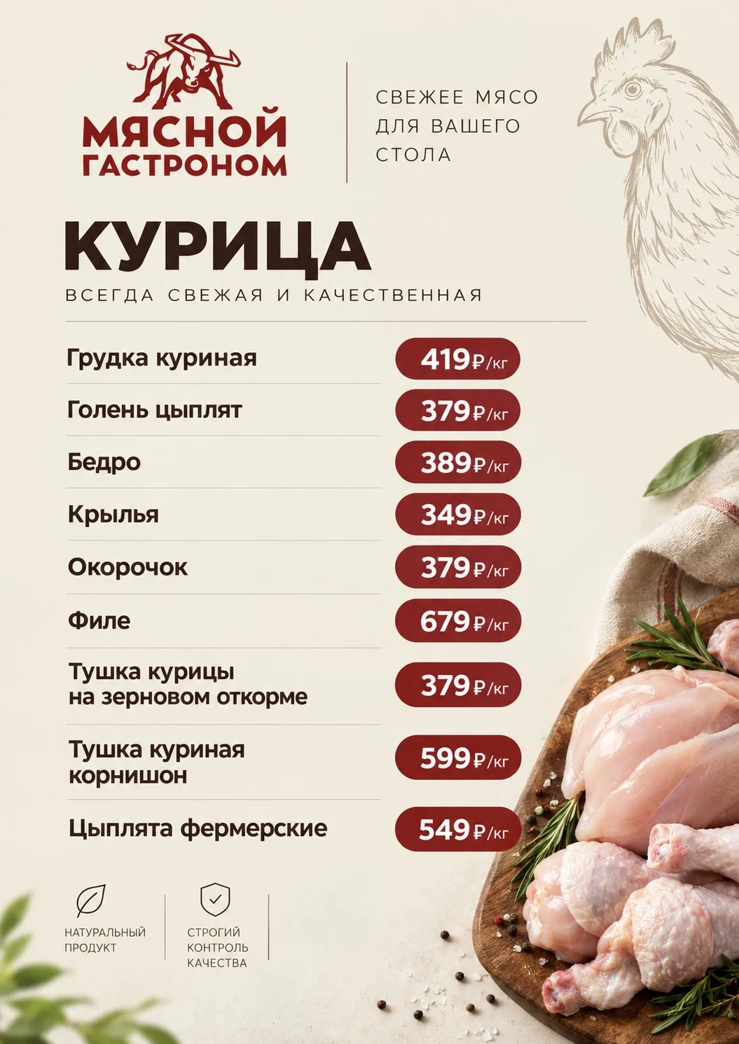 Свежая куриная продукция в «Мясном гастрономе»!