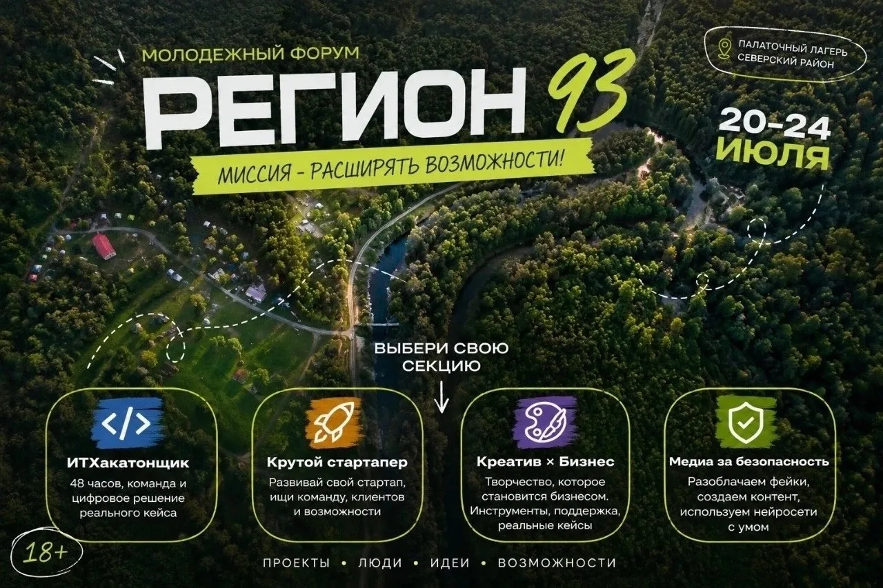 В период с 20 по 24 июля от Белореченского района в "Регион 93" имеются 5 свободных мест для активно