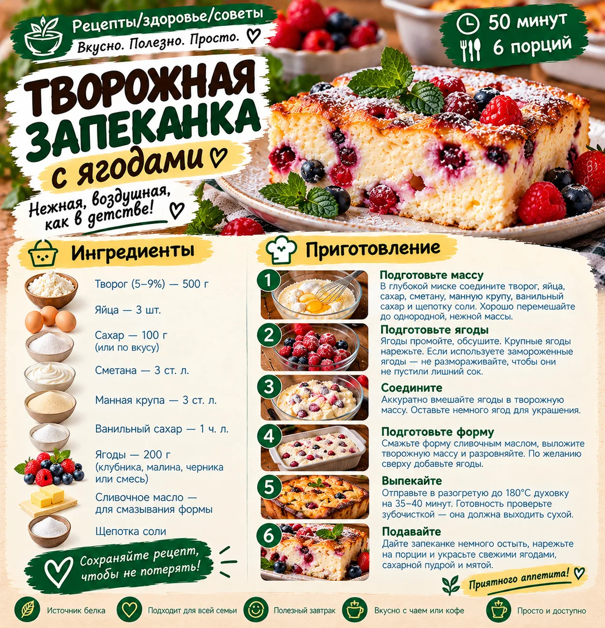 ТВОРОЖНАЯ ЗАПЕКАНКА С ЯГОДАМИ