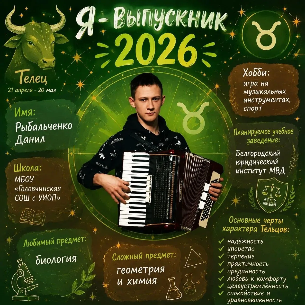 Ещё один Телец нашего выпуска: знакомимся с Рыбальченко Данилом! 

Тельцы известны своей практичност