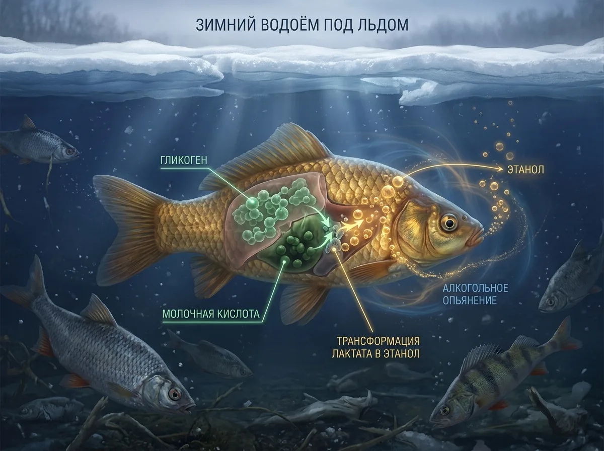 Пьяный мастер выживания: Как обычный карась запускает зимой внутренний спиртзавод 🐟🍷⚡️