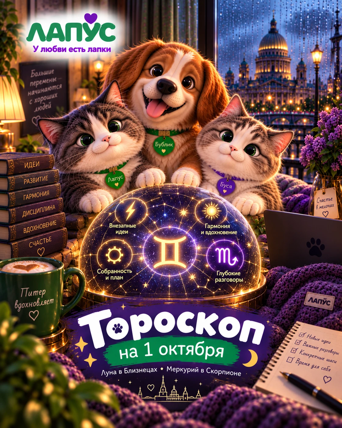 🔮 **Гороскоп ЛАПУС на 1 октября: быстрые идеи, точные слова и неожиданные повороты**