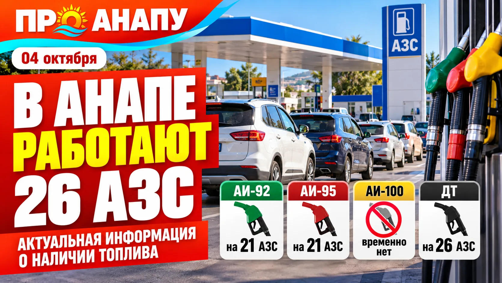 В Анапе работают 26 АЗС: АИ-100 по-прежнему временно отсутствует