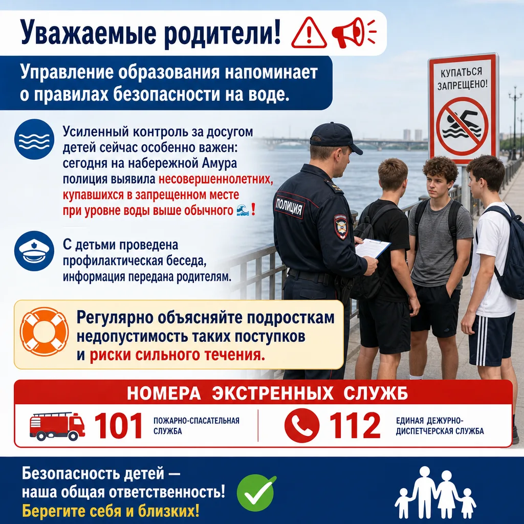Уважаемые родители! ⚠️📢

Управление образования напоминает о правилах безопасности на воде. Усиленн