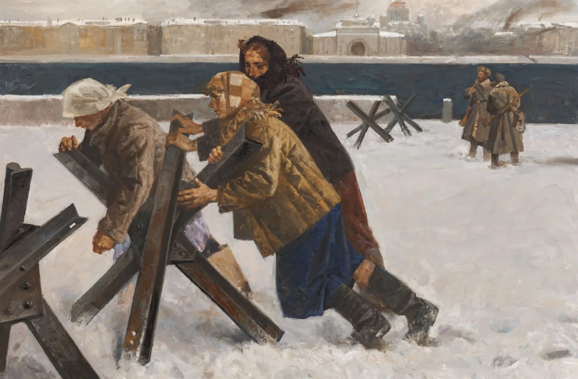 Анаев Мурат Омурбекович 
«Ленинградцы в 1941-м» 
2025 г. Холст, масло. 100х150