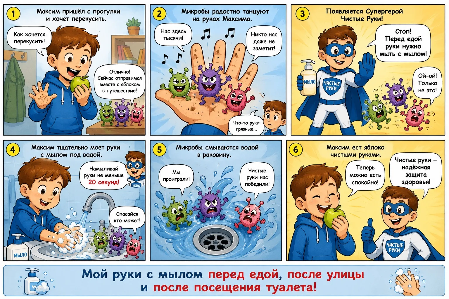 🧼 Супергерой Чистые Руки напоминает!