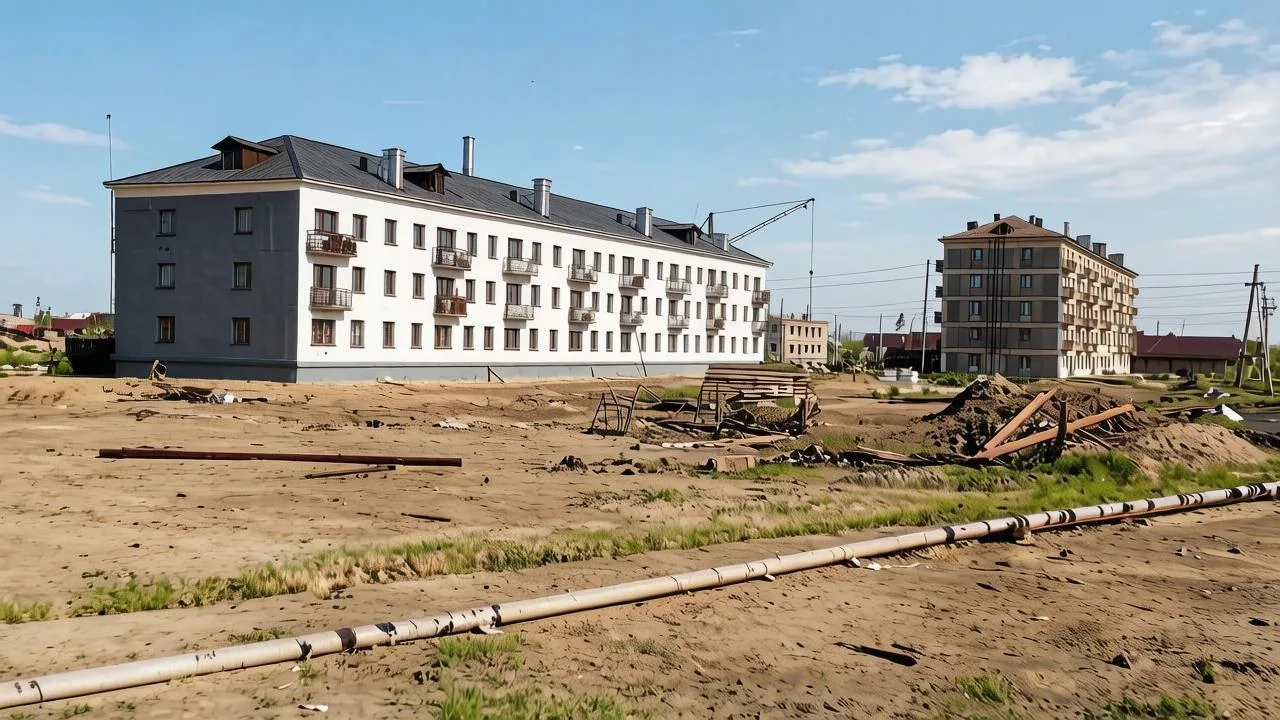 👍На фотографии самый первый кирпичный дом Урая (мкр. 2). Трехэтажка за Астерией.