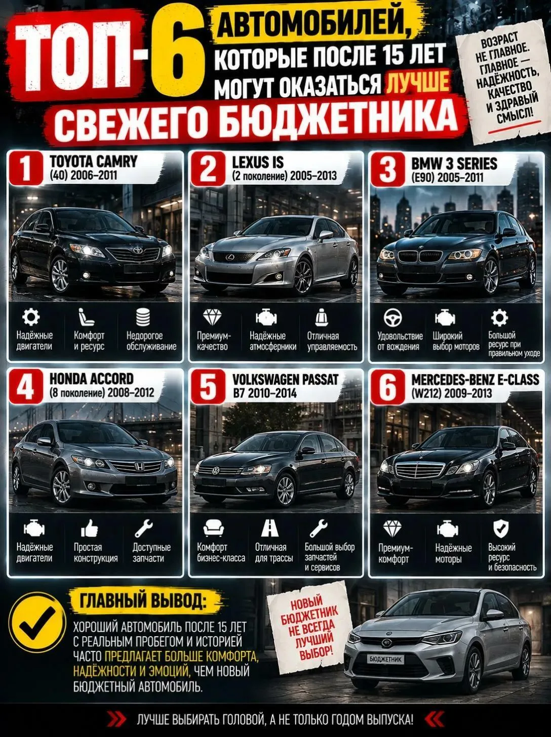 ТОП-6 АВТОМОБИЛЕЙ, которые после 15 лет могут оказаться лучше свежего бюджетника...